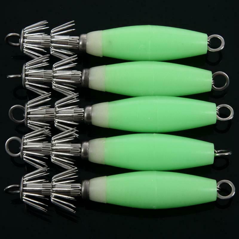 5x Noctilucent Squid Cuttlefish Sleeve Jig Fishing Lure Bait Head Hooks Fis