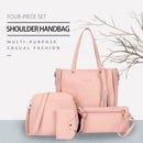 4pcs/set Litchi Pattern Women Shoulder Bags Clutch Totes Card Holder (Pink)