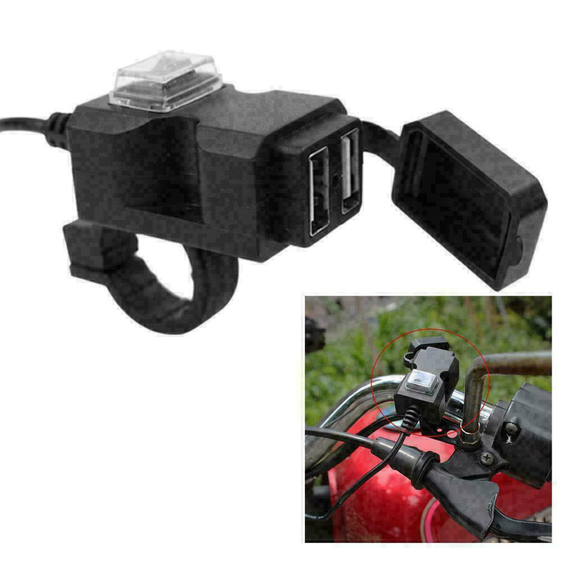 1X Waterproof Dual USB 12V Motorcycle Charger Socket Mounts Switch & S9Z7 W U1U7