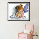 Angel in Teacup Stamped Cross Stitch Kit, Cute Pretty DIY Needlework Counted