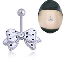 Black Dot White Bowknot Crystal Navel Belly Button Barbell Ring Body Piercing-OZ