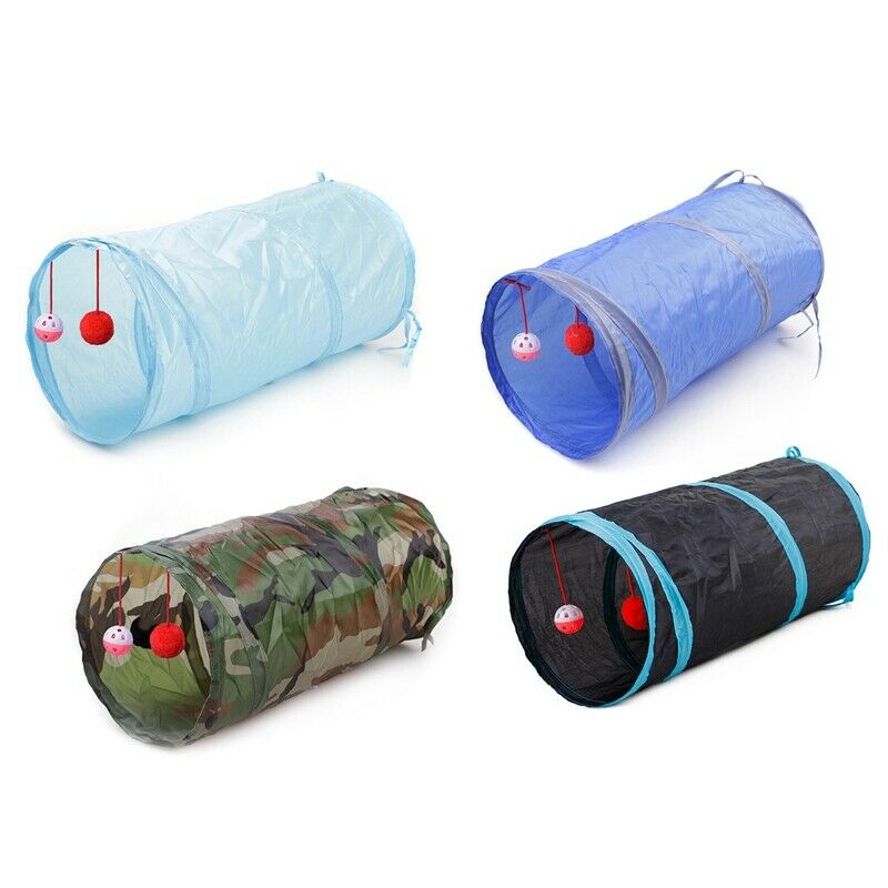 Pet Cat Tunnel 2 Holes Play Tubes Balls Collapsible Crinkle Kitten Toys Pup