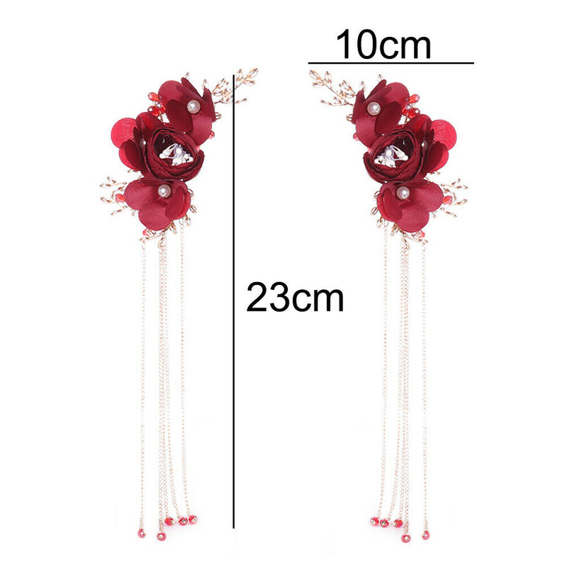 Flower Long Tassel Hairpin Hair Clip Bridal Wedding Headdress Accessory Deluxe