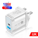 18W PD QC3.0 USB Charger USB C Quick Charge 3.0 Wall Charger (UK White) A