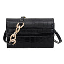 Women Crocodile Leather Shoulder Bag Solid Small Messenger Handbag (Black) A