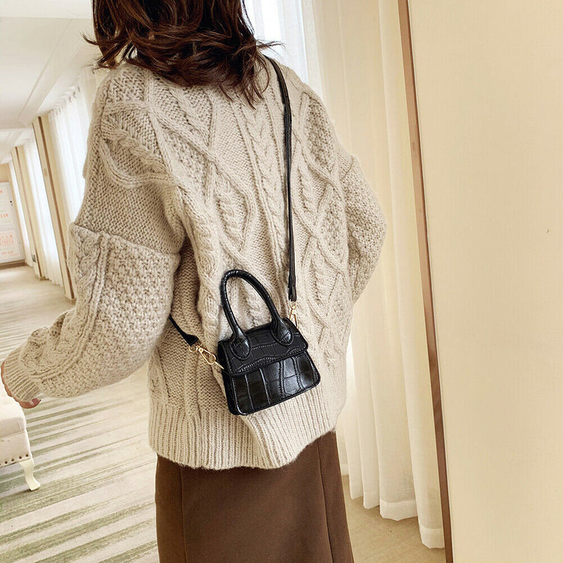 Retro Leather Women Shoulder Tote Bags Solid Mini Crossbody Handbag (Black)
