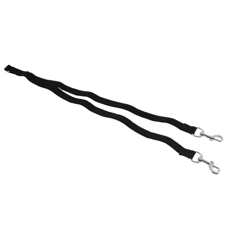 Black Nylon 15mm Width Walk Double Dog Two Lobster Clasp Way Pet Leash A6L3