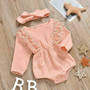 2pcs Clothes Set Baby Kids Girls Solid Color Rompers+Headband (Pink 12-18M) A