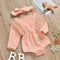 2pcs Clothes Set Baby Kids Girls Solid Color Rompers+Headband (Pink 12-18M) A