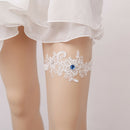 Wedding Garter Blue Rhinestone White Embroidery Floral Sexy Garters for Wom L5H7