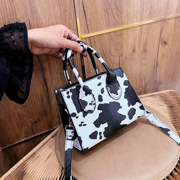 Women Handbag Animal Pattern PU Shoulder Portable Messenger Bag (White)