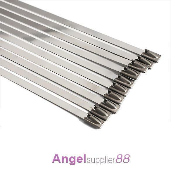 100PC Stainless Steel 4.6x200mm Metal Exhaust Wrap Coated Locking Cable Zip Ties