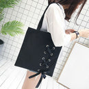 New Women's Casual Lace-up Canvas Tote Bag Female Canvas Shoulder Bags cros