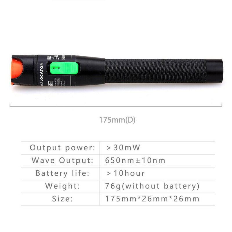 Visual Fault Locator,30mW 30km Red Light Pen Fiber Optic Cable Tester Meter