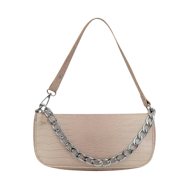 Women Chain Leather Underarm Shoulder Handbags (Alligator Pattern Khaki)