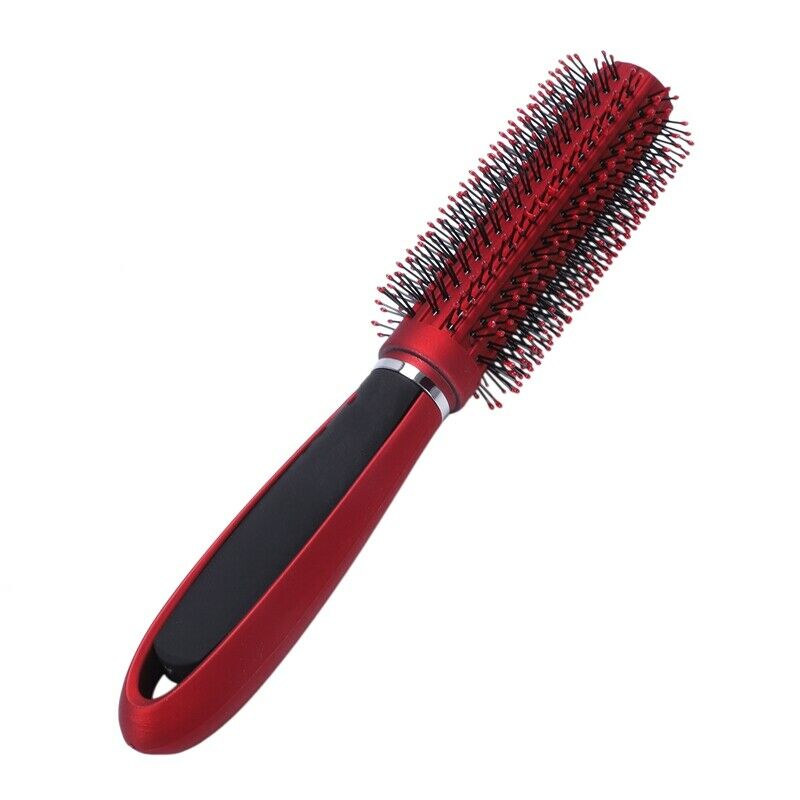Red Black Plastic Anti-Slip Round Hair Brush Wave Hair Comb 9 inchLong R7X2