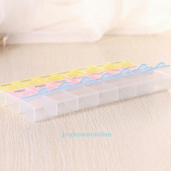 7 Day Weekly Transparent 21 Compartment Tablet Pill Box Holder Case Container