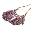 Round Fringed Tassel Pendant Long Leather Rope Chain Necklace for Women Swe