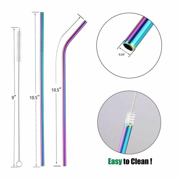 MultiColor Colorful Stainless Steel Straws Set of 12 Extra Long 10.5 inch R U8Q4