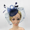 Ascot Races Feather Hair Cords Fascinator Clip   Side Fancy Hat Blue