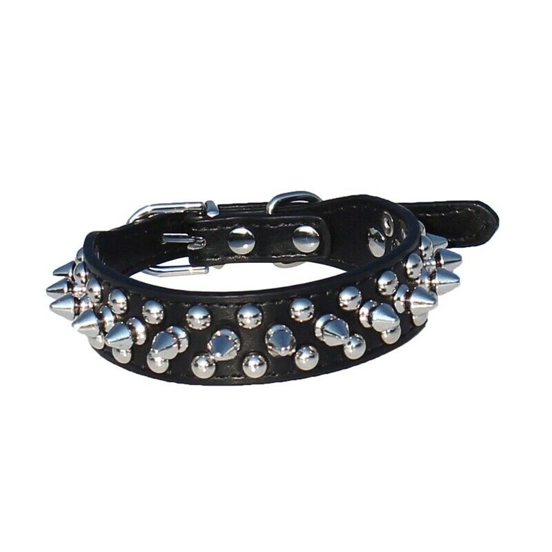 Leather Spiked Studded Dog Collar 1" Wide for Small/X-Small Breeds and Pupp