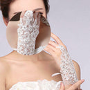 Women Ladies White Lace Bow Short Bridal Gloves Wedding Prom Party Glov ABO