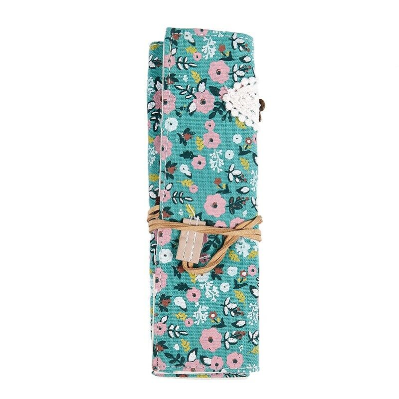 Student Stationery Canvas Roll Up Pencil Case Pen Brush Wrap Makeup Cosmeti N3J2