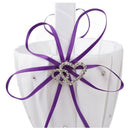 Double Heart Wedding Flower Girl Basket White Satin Rhinestone Decor Purple