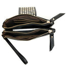 Women PU Leather Fashion Black Rivet Handbag Clutch Bag Zipper Long Wallet