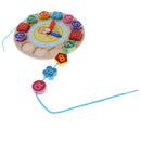 3 In 1 Wooden Shape Sorting Clock Puzzle Lacing Beads Toys for Kids - Lion