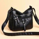 Daily Leather Mom Bag Multi-Pockets Women Shoulder Crossbody Bags (Black)