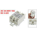 DC-AC 10A 3-32VDC 24-380VAC SSR-10DA Gray Solid State Relay w DIN Rail Base