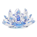 Crystal Lotus Flower Buddhist Ornament Feng Shui Art Glass Paperweight Blue