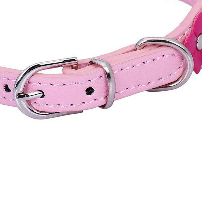 Soft Pu Leather Dog Collar Flower Padded(Pink, M) K9H1