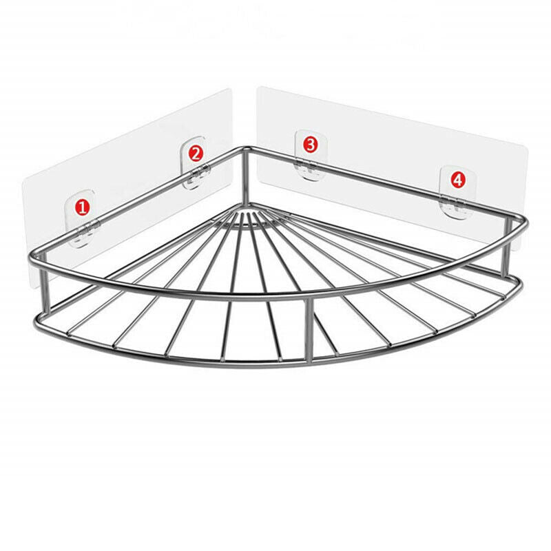 Corner Shelf Bathroom Adhesive Shower Caddy Basket Wall Mounted Storage Org O3U9