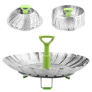 9" Stainless Steel Folding Food Vegetable Poacher Steamer Basket Cooker Extend