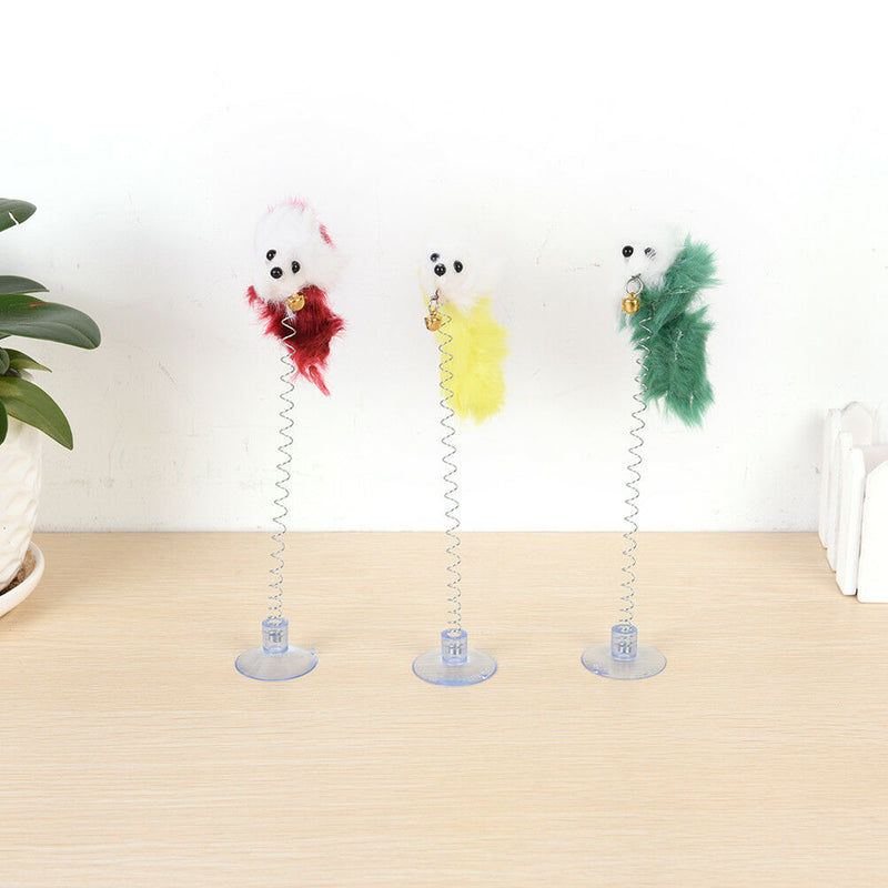 1PC Funny Interactive Cat Pet Toys Multicolored sucker with spring plush mouseJR