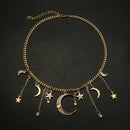 Fashion Star Moon Pendant Tassel Necklace Shiny Crystal Choker Women Jewel%fSJTO