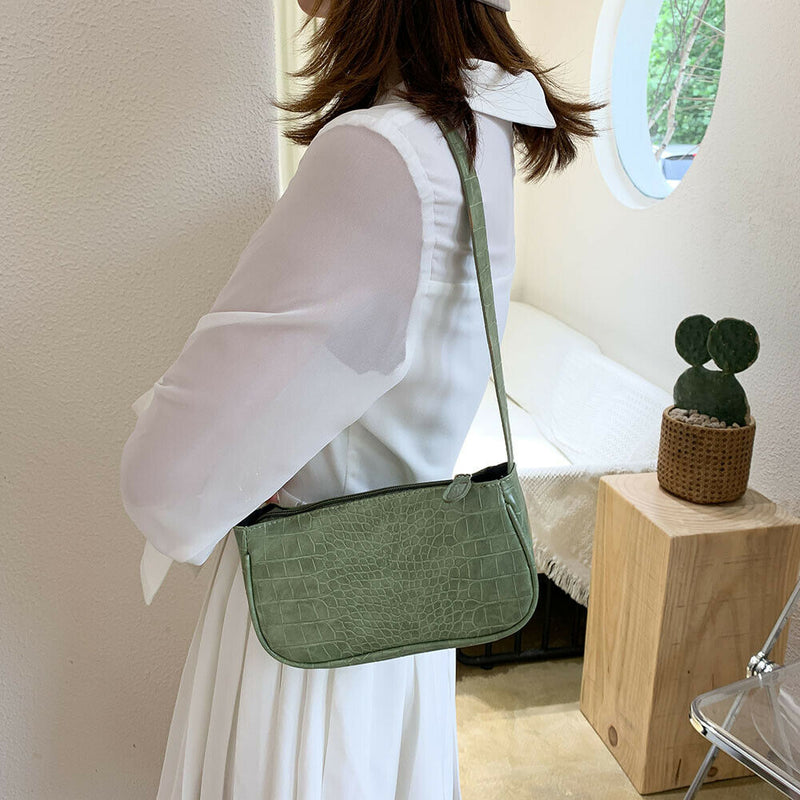 Alligator Pattern Handbag Tote Women Leather Underarm Shoulder Bag (Green)