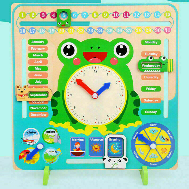 Wooden Calendar Clock Educational Weather Season Toys Clock Learning For Ki Y6K4