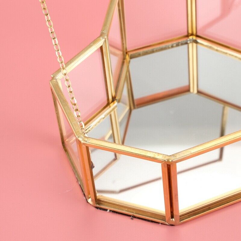 Flip Love Heart Shaped Geometric Glass Jewelry Box Glass Ring Box Exquisite T6N3
