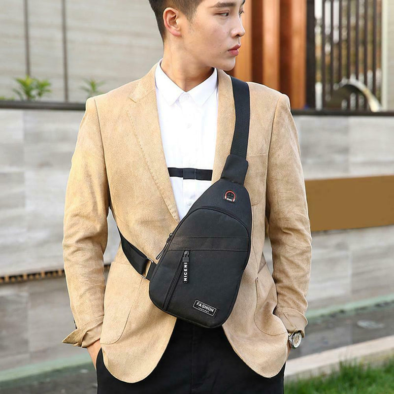 Casual Crossbody Chest Bags Oxford Men Shoulder Messenger Handbags (Black)