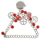 Women Lady Jewelry Beads Round Flowers Bracelet Watch Christmas Gift, red D9A5