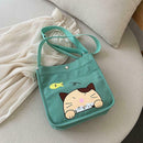 2pcs/set Women Canvas Cat Print Shoulder Crossbody Handbags Pen Bag (Green)