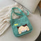 2pcs/set Women Canvas Cat Print Shoulder Crossbody Handbags Pen Bag (Green)