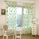 Slot Top Voile Curtain Panel Net Sunflower Printed Sheer Tulle Drape Green