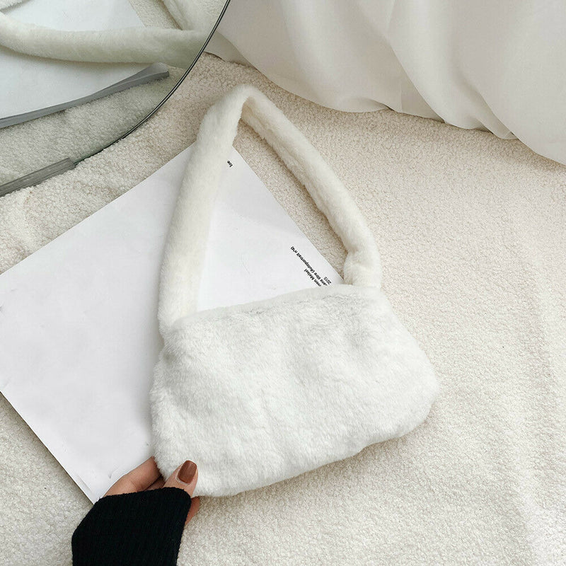Animal Pattern Underarm Bag Women Mini Plush Shoulder Handbags Purse (1)
