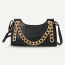 Women Stone Leather Shoulder Bags Elegant Chain Messenger Handbags (Black)