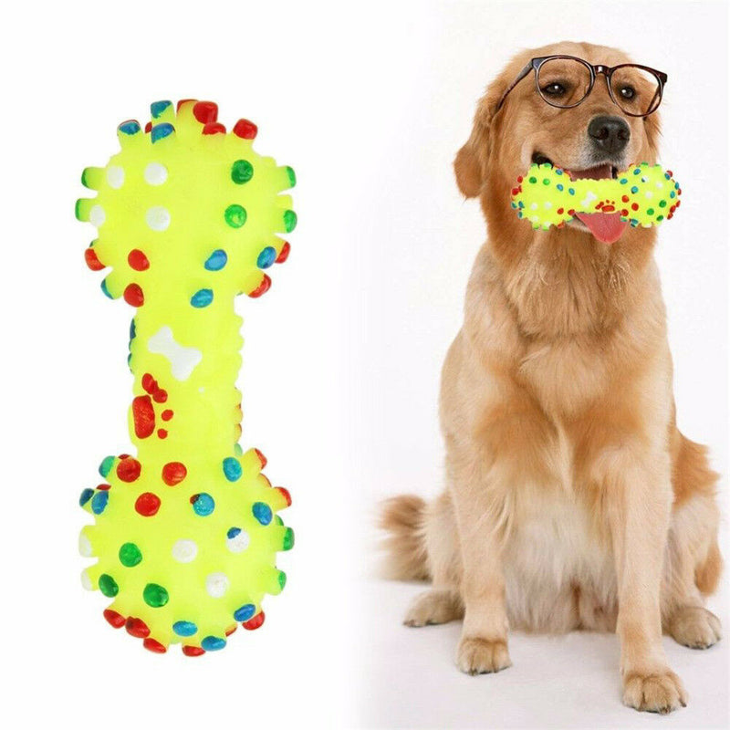 Dotted Dumbbell Shaped Dog Toys Squeeze Squeaky Faux Bone Pet Chew ToysgxTECA