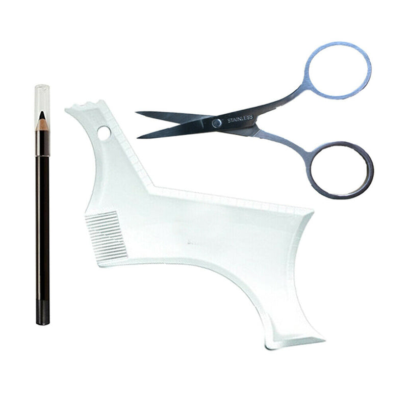 Beard Mustache Facial Hair Trimming Shaping Comb Stencil Template W/ Scissor